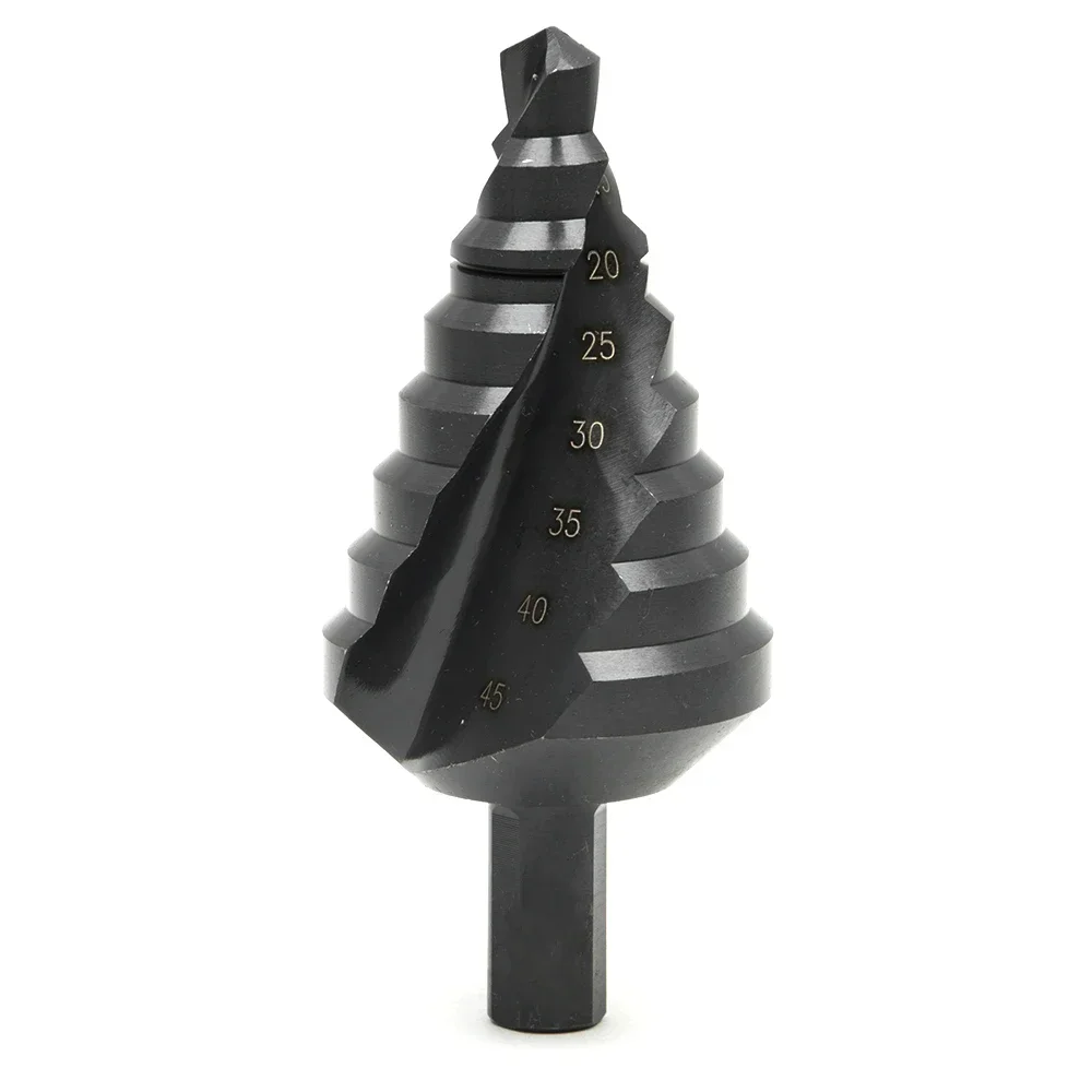 1pc HSS Triangle Shank 10mm-45mm 8 Steps Nitrided Spiral Groove Cone Step Drill Bit Industrial Reamer Metal Hole Saw