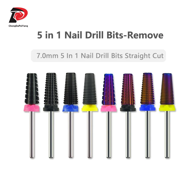 7.0mm 5 In 1  Straight Cut Nail Drill Bits Remove Gel Carbide Manicure Tools Cutters for Manicure