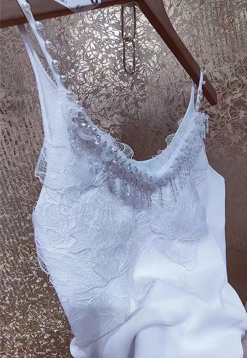 Luxury Beaded Crystal Tassel 2025 Summer Camisole Slim Vest Sexy Women Sleeveless Tee Tank Tops Female Solid White Crop Tops Y2k