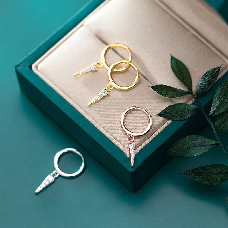 MODIAN Simple Geometric Hoop Earring for Women 925 Sterling Silver 3 Color Radiant Zircon Conical Earring Fine Jewelry Girl Gift