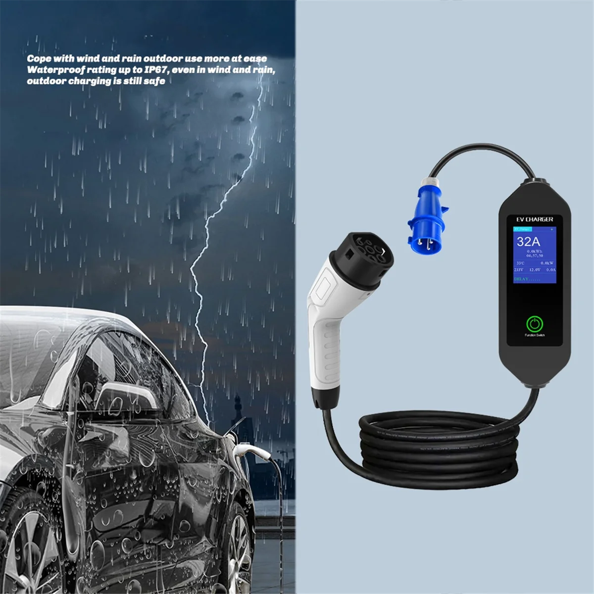 

7KW 32A 1Phase Portable EV Charger Electric Car Charger EVSE Fast Charging Cable WiFi APP Bluetooth Control