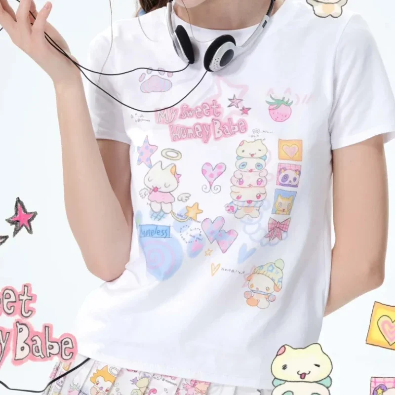 Camisetas con estampado de Grils para mujer, camisetas góticas Grunge GraphicY2k, ropa superior de manga corta con estampado de letras Emo Girls