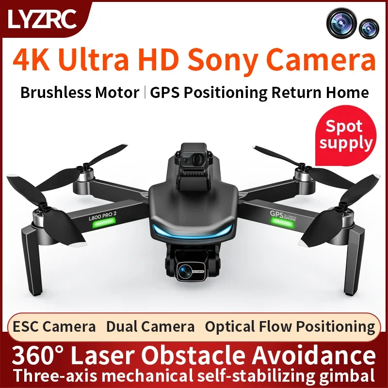 L800 PRO 2 Profesyonel Drone 4K HD Kamera GPS 5G WIFI 3 eksenli Sarsıntı Önleyici Gimbal Fırçasız Motor Engellerden Kaçınma Dron Oyuncak Giif