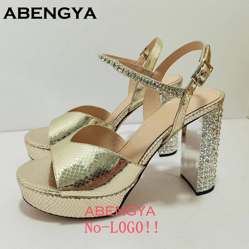 

Real Leather Platform Gladiator Sandals Women Crystal Chunky High Heel Party Shoes Open Toe Women's Sandalias Mujer 2025