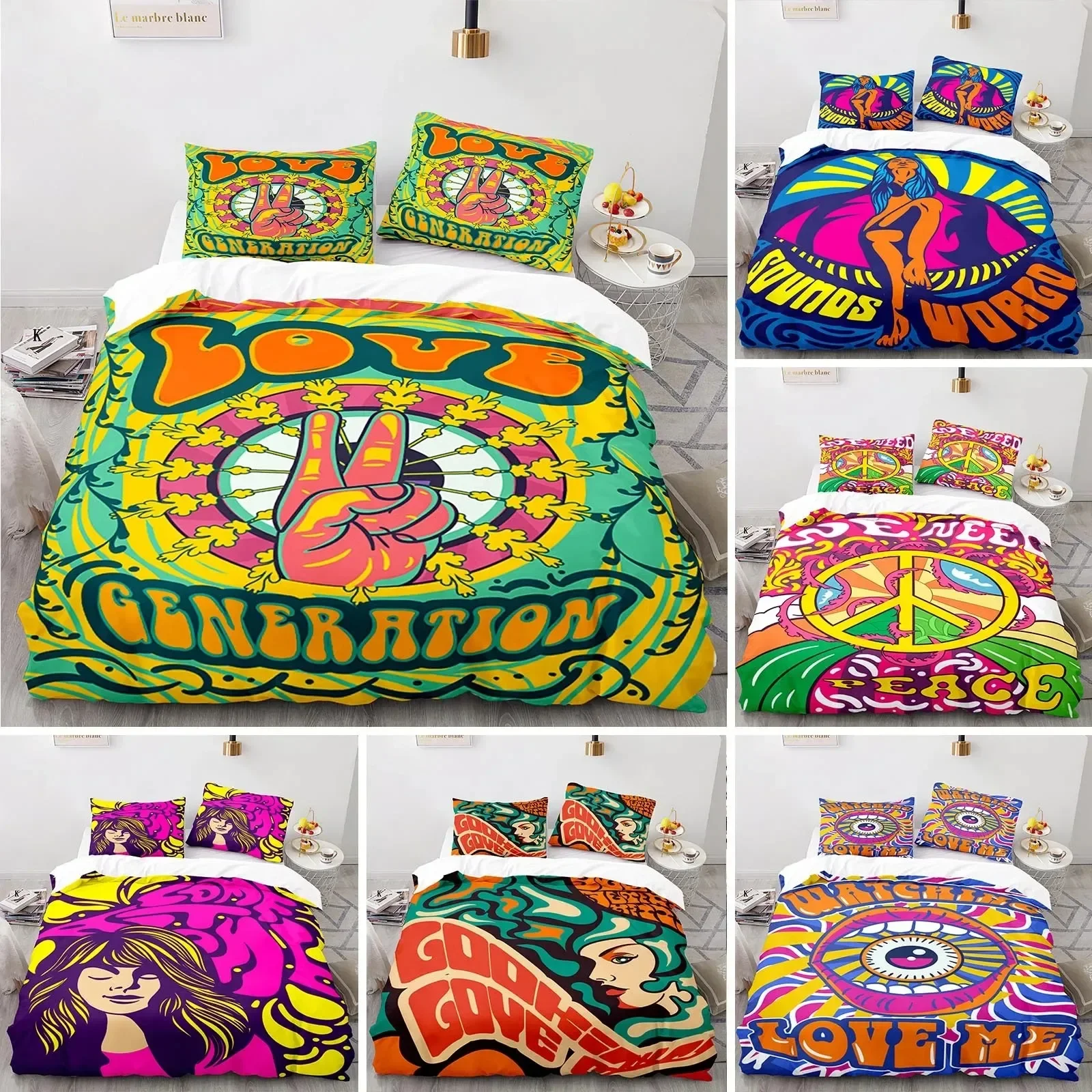 

Retro Abstract King Queen Duvet Cover Colorful Vintage Style Bedding Set for Teens Adult Modern Art 3D Polyester Quilt Cover
