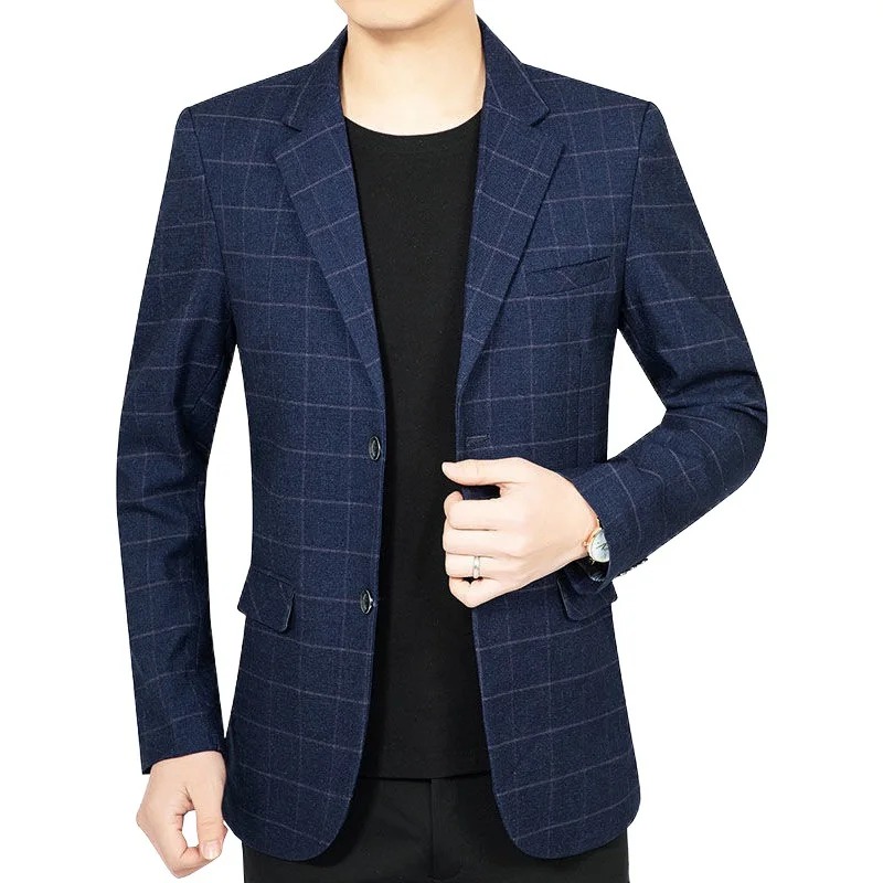 

Man Blazer Autumn Fashion Turn Down Collar Long Sleeve Non-ironing Men Suit Coat Plaid Slim Business Casual Male Outerwear