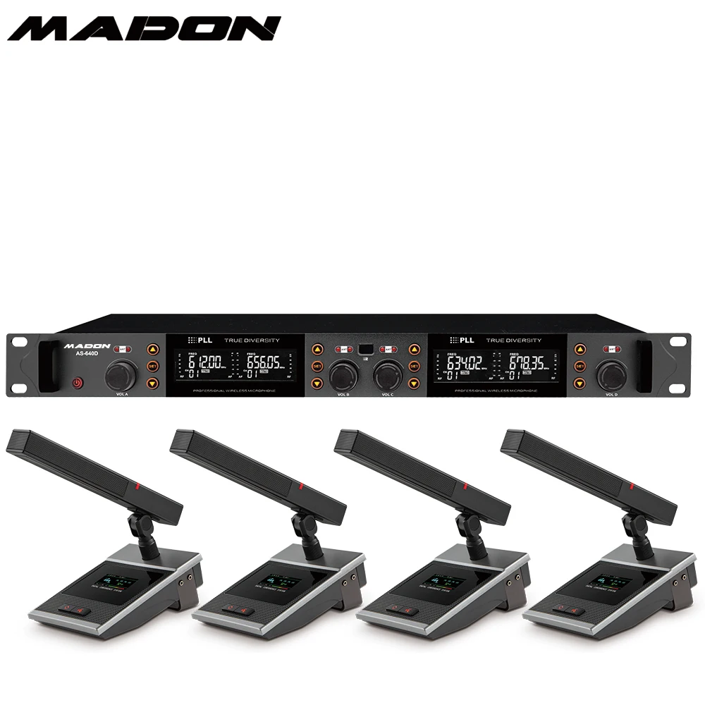 Madon Hot selling MIC AS-640D series Four Channels Digital Chip True Diversity wireless Microphone with H2 CONFERENCE MICROPHONE