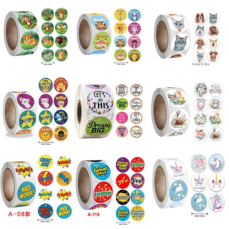 Stickers for Kids Animal Cartoon Pack Sticker Roll New Children's Stickers Rolling Lables Packaging Stickers Photocard Decor
