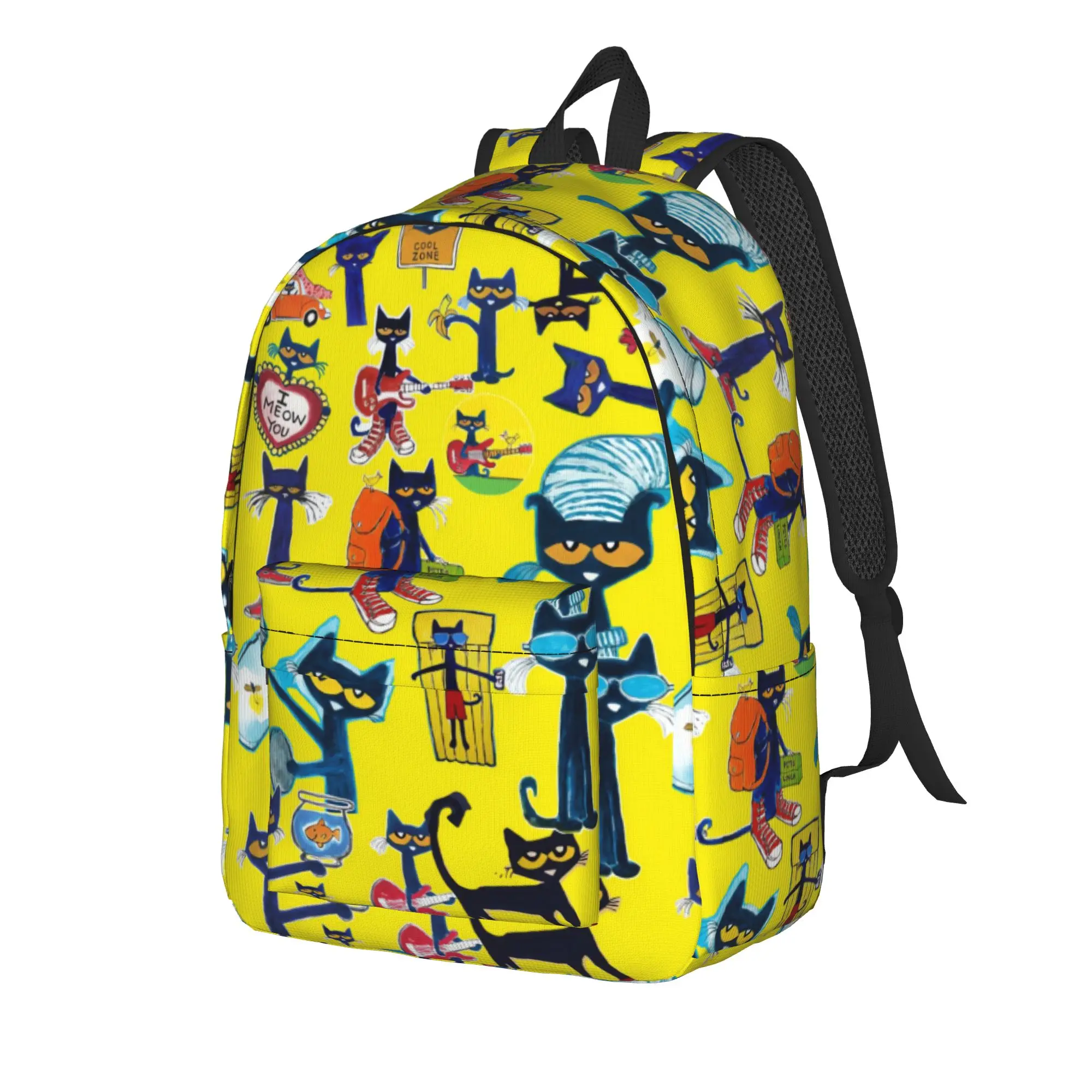 Pete the Cat and His White Shoes Backpack Boy  Breathable Backpacks Polyester Kawaii High School Bags Outdoor Designer Rucksack