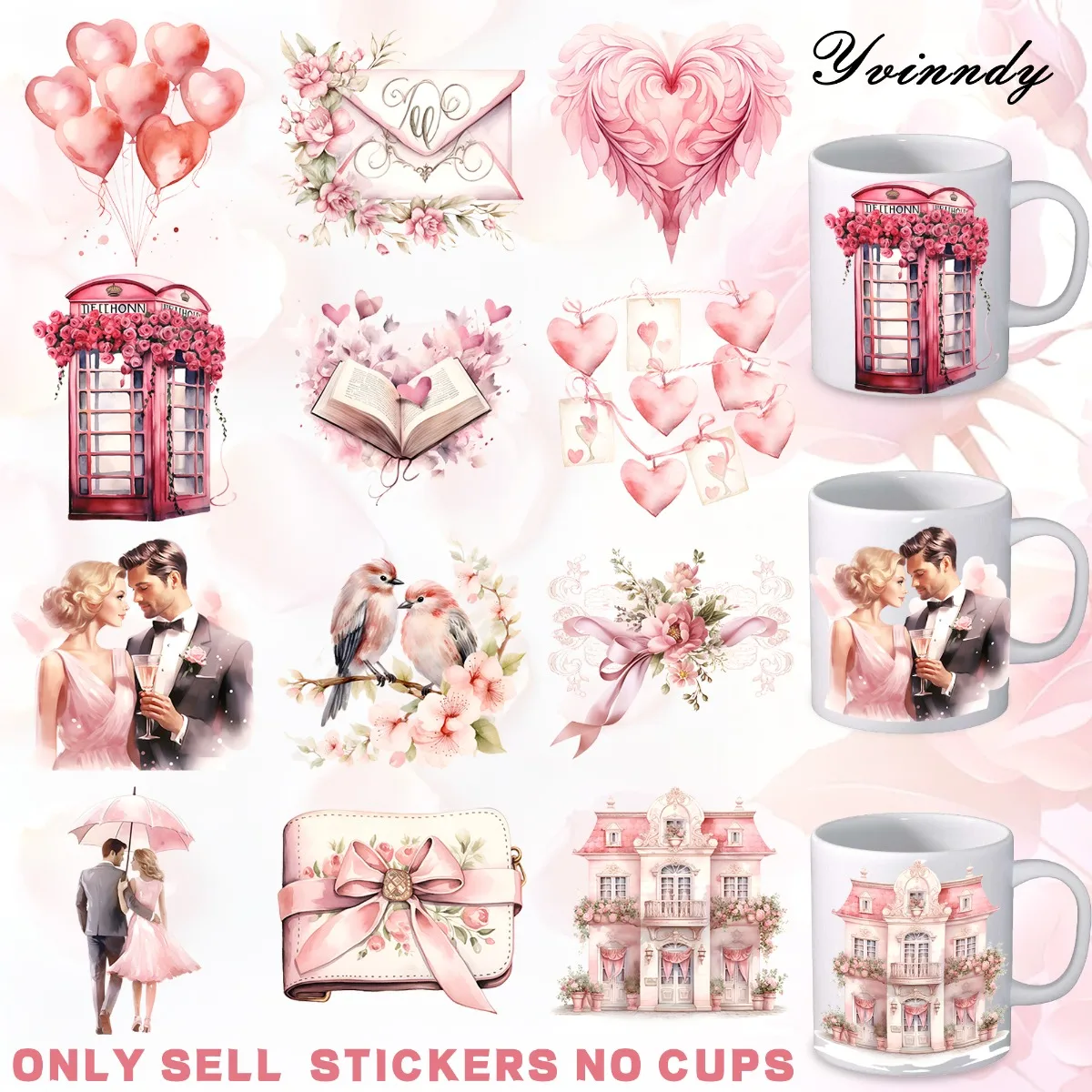 

Набор из 12 шт. отличных и милых стикеров для упаковки на День святого Валентина, для самостоятельного изготовления, из стекла, с УФ-печатью DTF, высокоадгезивные, для кружек и бутылок