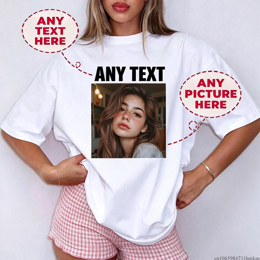 Custom Photo T Shirt Personalized DIY Print Your Picture Text Women White Tees Summer Casual Unisex Short Sleeve Tshir