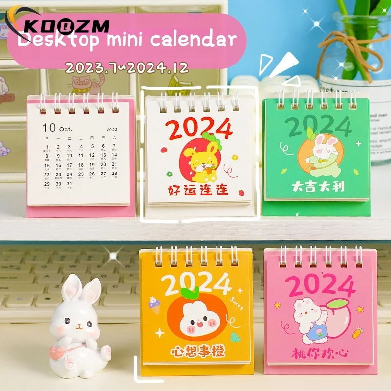 1PCS Mini 2024 Calendar Cute Little Fresh Desk Calendar Mini Desktop Planner Notepad Coil Calendar Book Office School Supplies