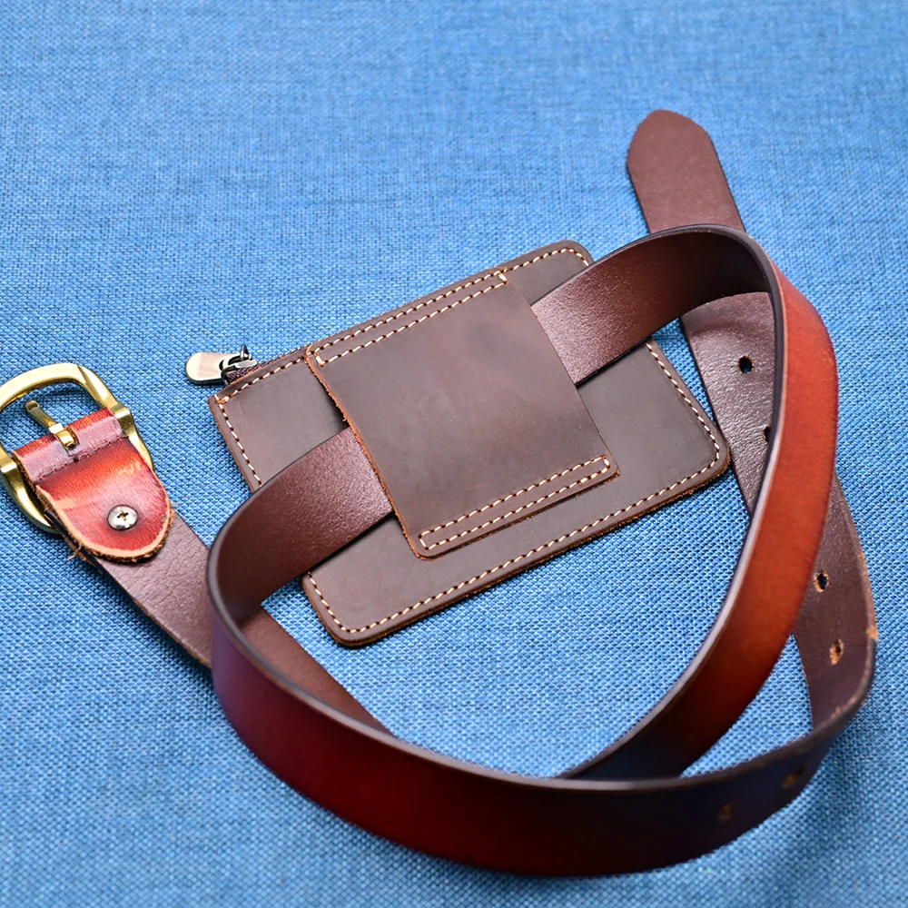 Kleine Designer-Gürteltaschen aus schwarzem Leder für Karten und Münzfach, Rindsleder-Taillengürteltasche für Herren, Beutel, Schutzhülle – Detail 2