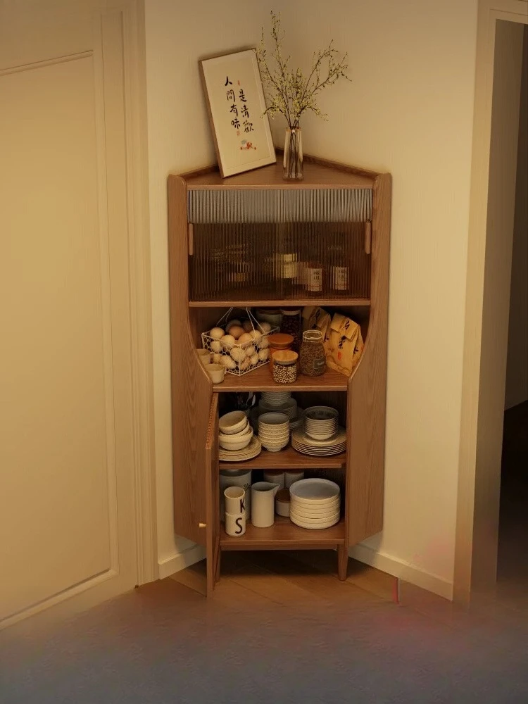 

Solid wood corner cabinet corner wall corner rack living room triangle floor wine cabinet storage cabinet