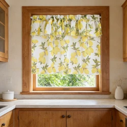 Pastoral Country Yellow Lemon Print Kitchen Decoration Short Curtain Screen Tulle Drape Curtain For Living Room Bay Window #4