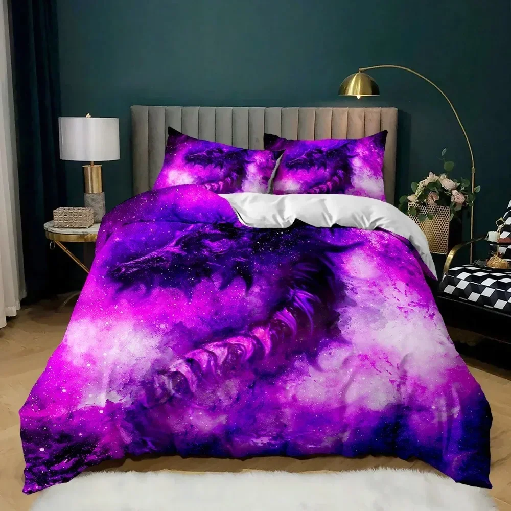 Bedding Queen 3D Mythical Dragon Print 3 Piece Bed Set With Pillow Shams Kids Cool Polyester Duvet Cover Set No Comforter
