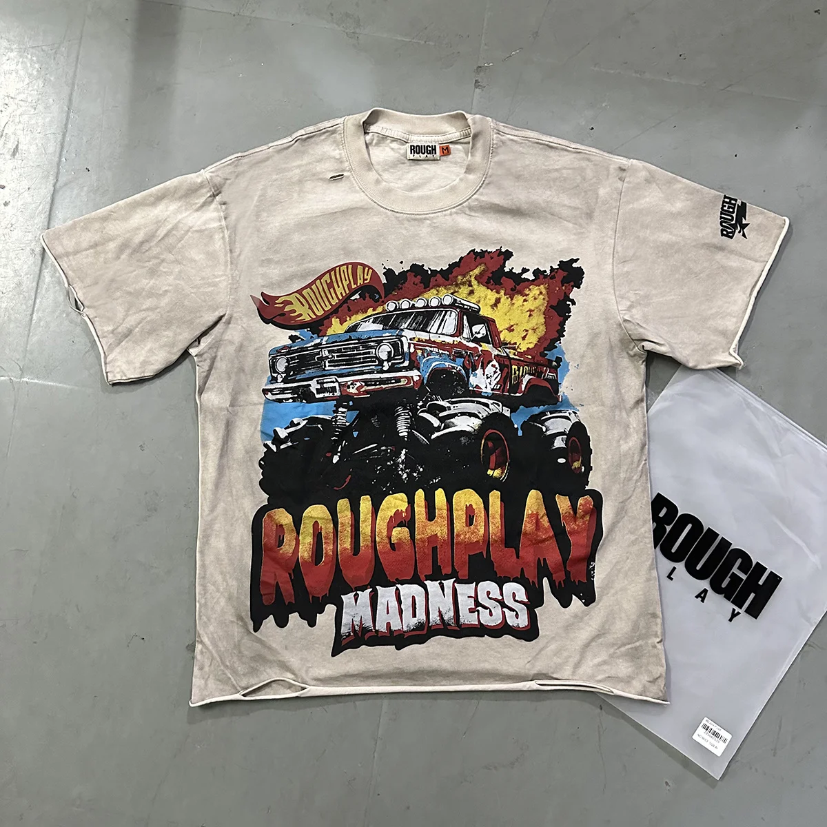 Rough Play American Style Retro Washed Hole round Neck Short Sleeve T-Shirt Pure Cotton Street Fashion High Street Loose Fit ...