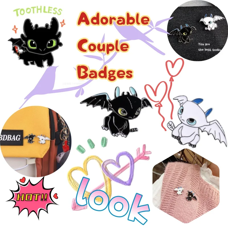 

1PCS Dragon tamer anime peripheral super cute couple brooch metal badge buckle pin fixed clothes decoration cartoon accessories