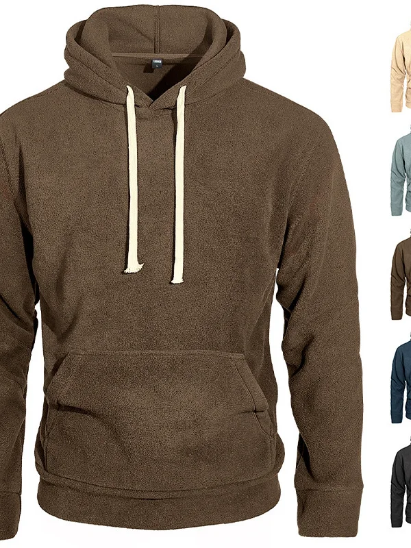 

Hooded Men's Sweatshirt Fleece Pullover Long Sleeve Color Sweatshirt Comfortable Loose Fit Sporty Style Polyester Fiber