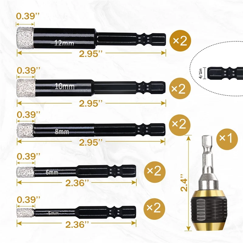 

ABMR-11Pcs Diamond Drill Bits Set For Marble Tile Stone Glass Porcelain Hard Materials For Core Fast Dry Drilling