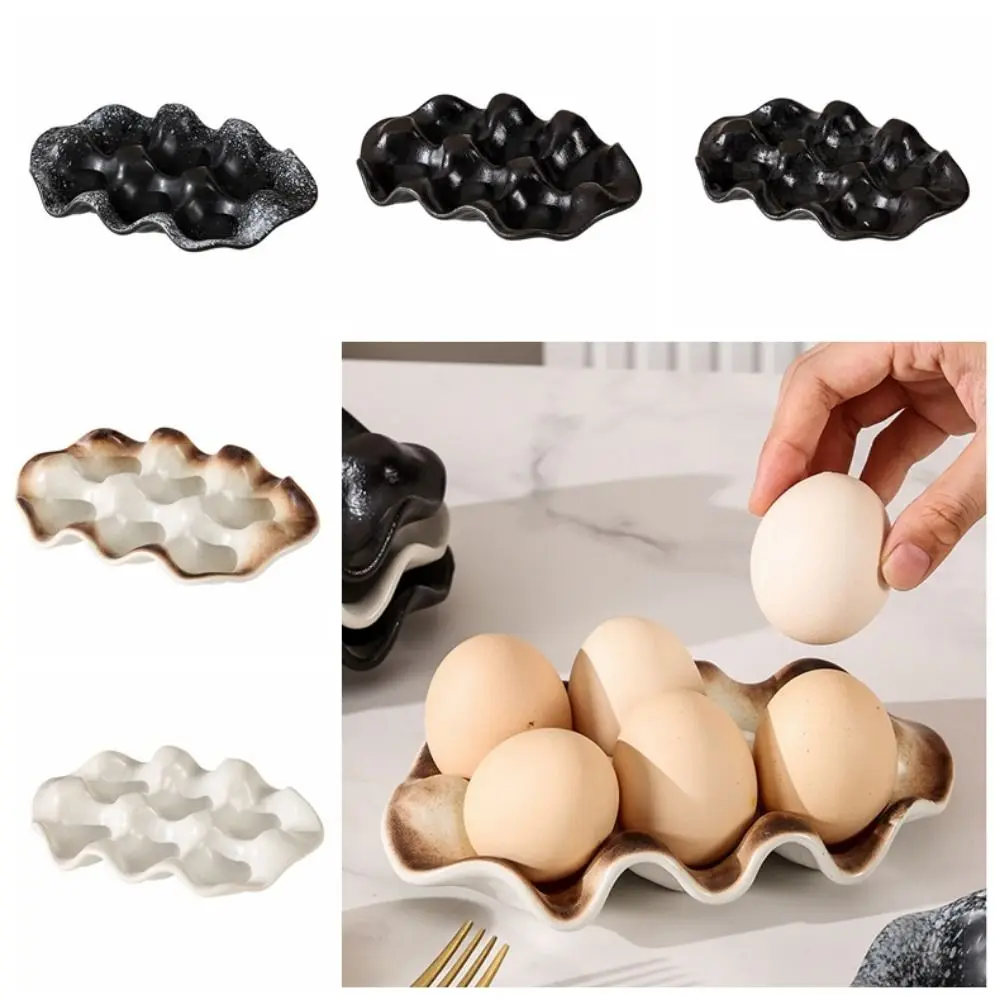 Ceramic 6 Cups Egg Tray Simple Porcelain Decorative Cosmetic Organizer Shockproof Half Dozen Egg Holder Restaurant