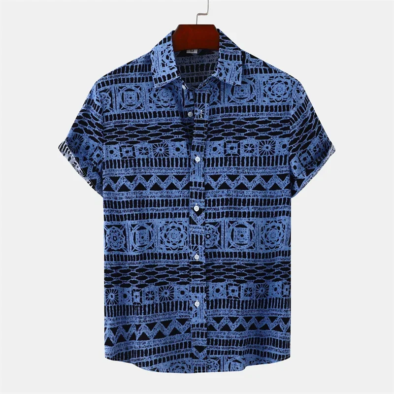 Retro Geometric Texture 3D Print Hawaiian Shirt Men Summer Short Sleeves Tops Beach Harajuku Street Lapel Blouse Male Clothes