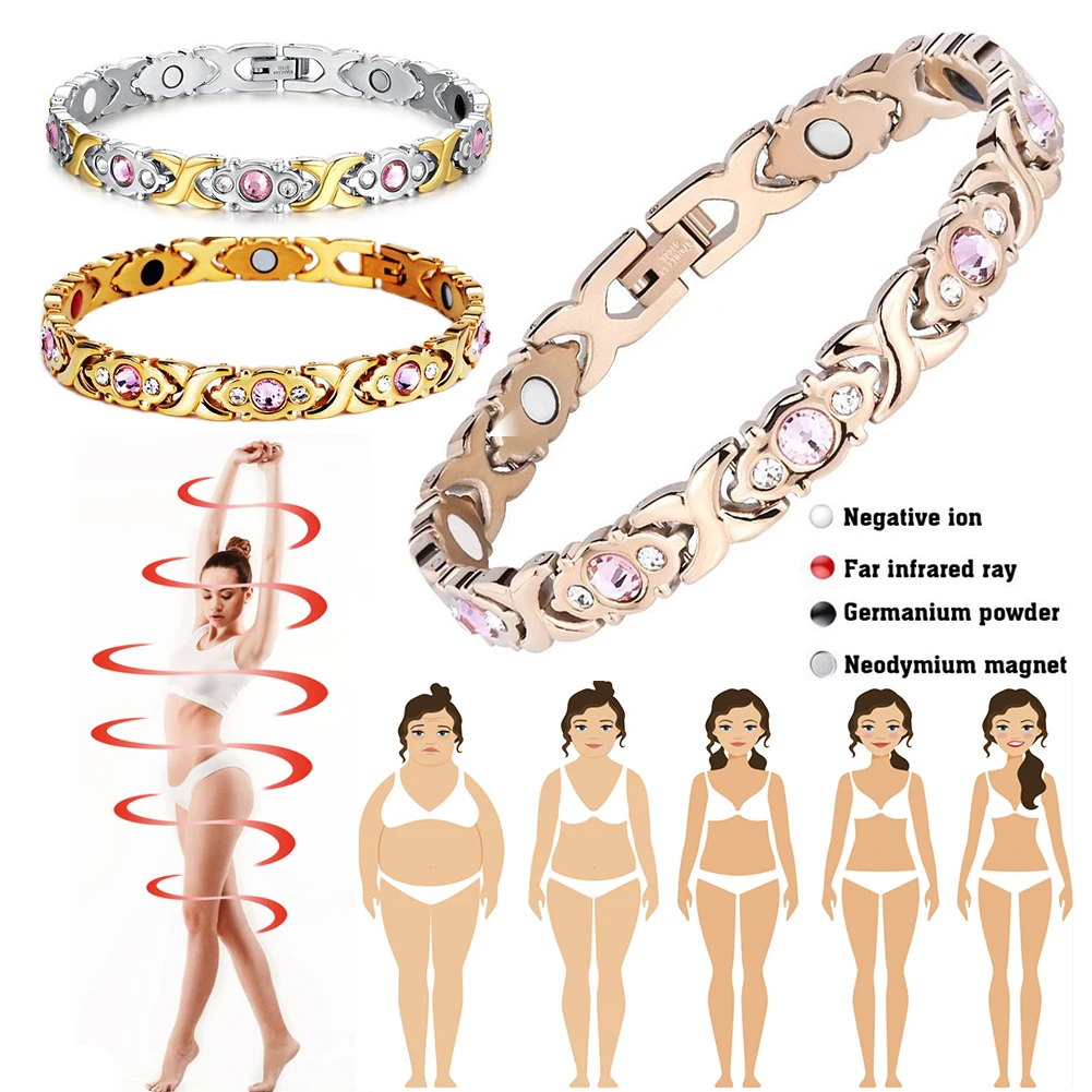 Women Removable Magnetic Therapy Magnet Bracelet Slimming Weight Loss Anti-Fatigue Healing Bracelet Therapy For Pain Relief