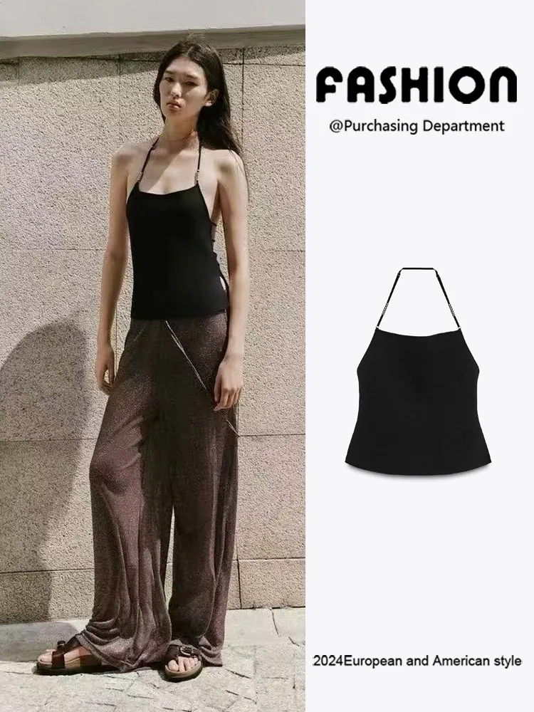 

Зима 2025 г., новый женский вязаный топ с черными бретелями, универсальный женский модный сценический костюм, традиционный C...