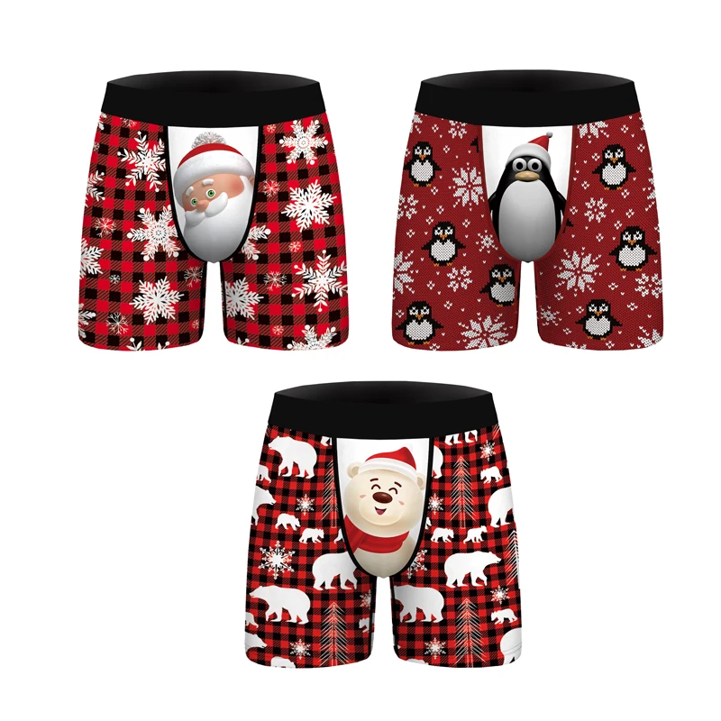 4PCSMen\'s underwear trend personality four legs Christmas print teenagers comfortable breathable boxers