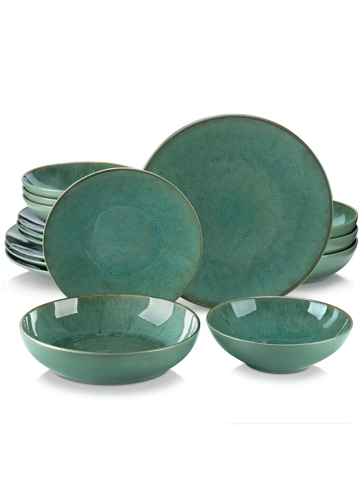 Vancasso 16/32-delige groene reliëf aardewerk servies set met 4 stuks diner/dessertbord/soepkom/mok service voor 4/8/12 - afbeelding 2