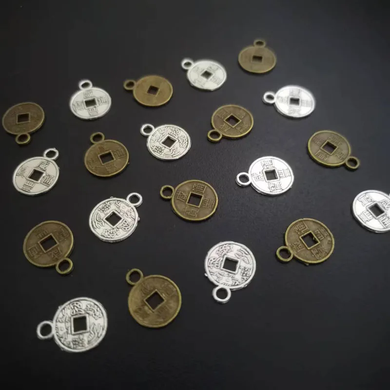 古代中国のコインチャーム,アンティークブロンズ色,合金ペンダント,ジュエリー作り,クラフト,50個