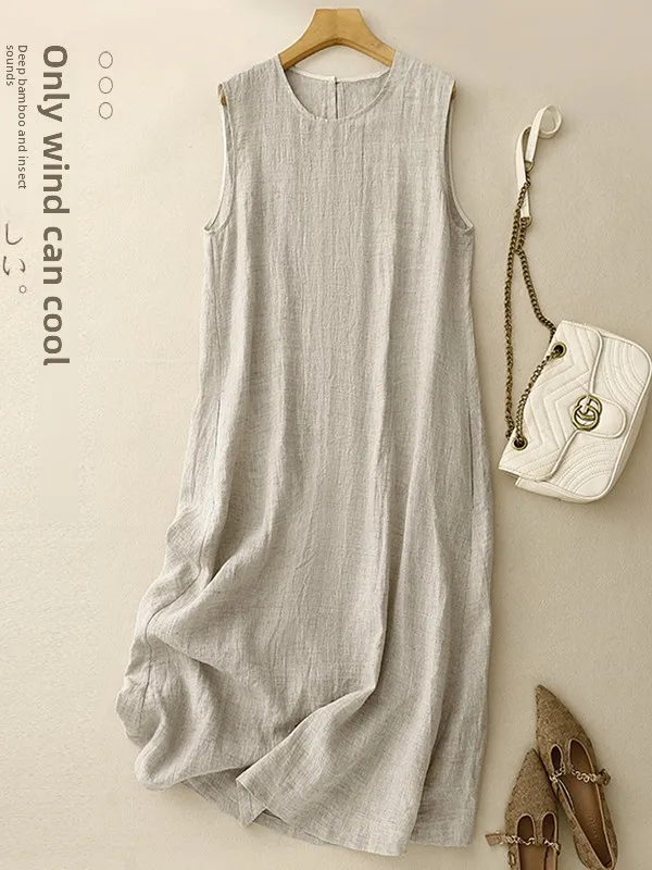 Cotton Linen Svel Casual Versatile Mid-Length Summer Dr Korean Sle Commute Soft Medium A-Line Skirt round Ne