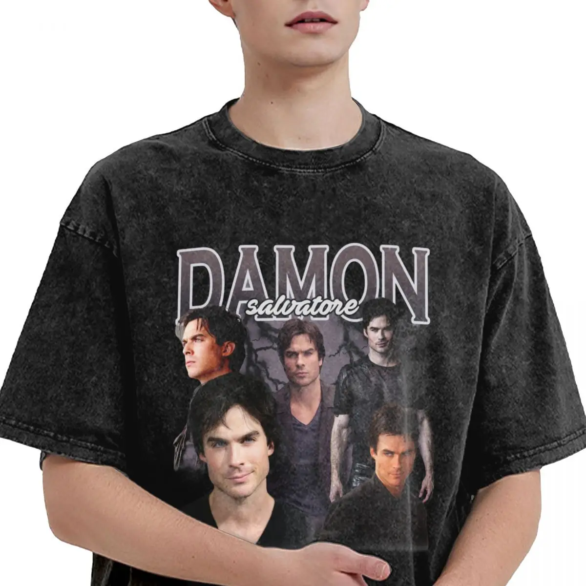 Magliette lavate damomo Salvatore Hip Hop Vintage T-shirt Oversize The Vampire Diaries Ian Somerhalder Streetwear uomo donna Tees