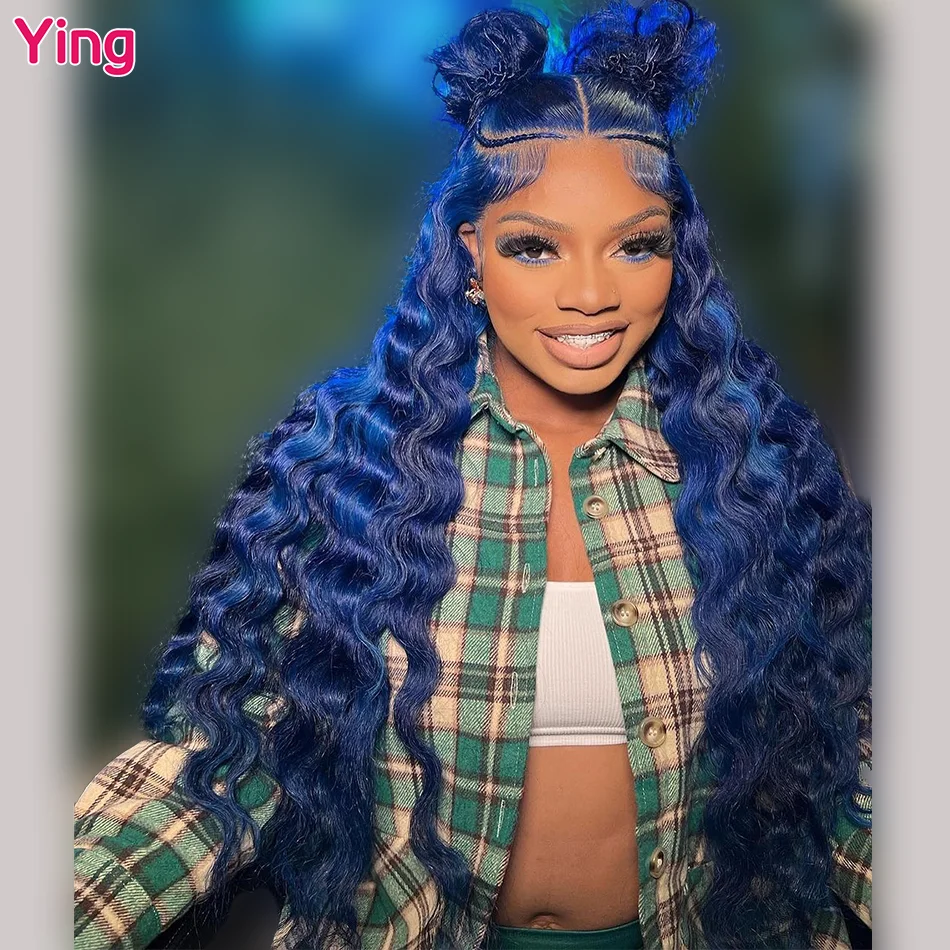 Highlight Ink Blue Colore Deep Wave 13x4 13x6 Lace Frontal Wig PrePlucked Brazilian Water Wave 360 Lace Front Wigs Human Hair