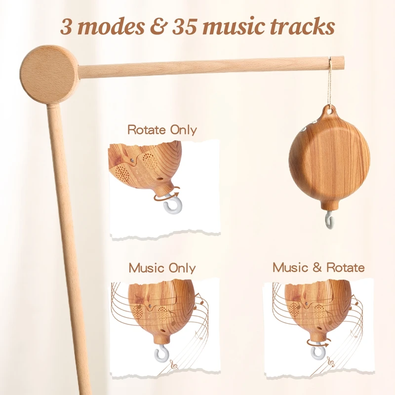 Revolving Music Box For Newborns Baby Crib Imitation Wood Color Hanging Rattle Baby Soothing Musical Toys 0-12 Months Baby Gift