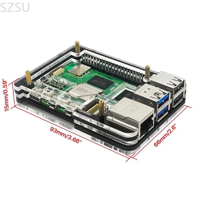 SZSU duurzame acrylbehuizing met efficiënte ventilator voor RPI5 ontwikkelingskoelset
