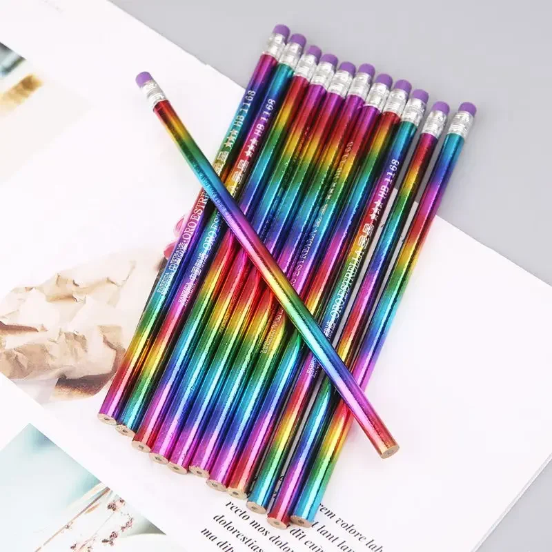 12Pcs Rainbow Pencil Wood Environmental Protection Bright Color HB Drawing Painting Pencils School Office Writing Pen