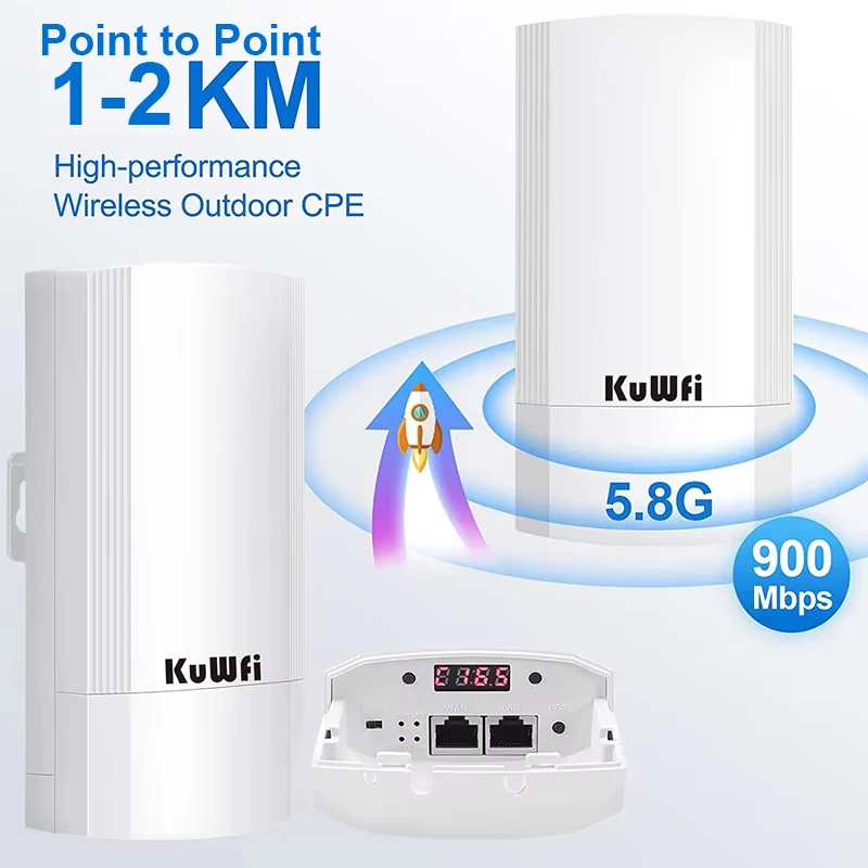 KuWFi 900Mbps جسر خارجي 5 جيجا هرتز موسع واي فاي نقطة إلى تشير إلى 1-2 كجم موزع إنترنت واي فاي AP مكرر الوضع WAN LAN 24 فولت POE IP65