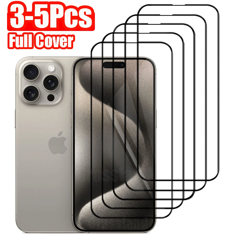 3-5Pcs Full Cover Screen Protector For iPhone 15 14 13 12 11 Pro Max Protective Glass For iPhone X XR XS Max Tempered Glass Film