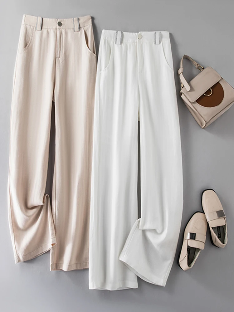 

Summer Thin Casual Wide Leg Pants Women's Nine-Tenths Linen Pants High Waist Straight Cut Commute Style Korean Fashion