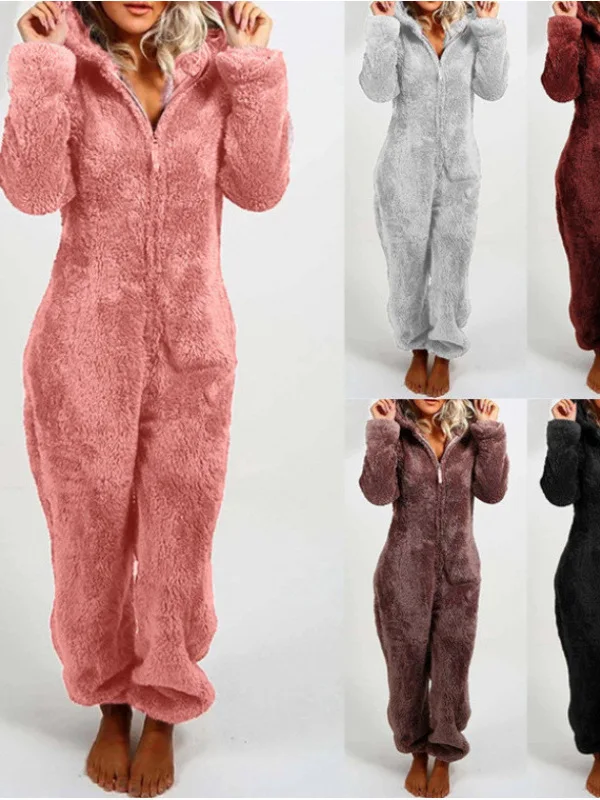 Damen-Jumpsuits 2026, Herbst-Winter-Fleece-Overalls, verdickte Woll-Jumpsuits, Kapuzen-Pyjamas, Damenbekleidung