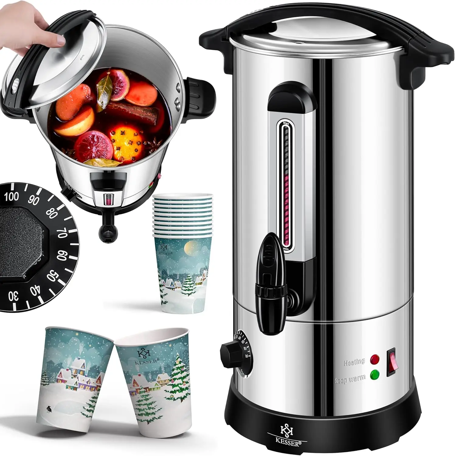 Glühweinkessel 6,8/10/20/30L Edelstahl mit Thermostat, Heißgetränkemacher und Wasserspender