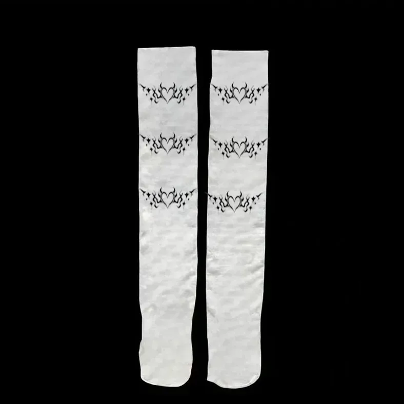 

Gothic Punk Long Tube Sos over Knee Heart Print Women's Stoings k Rebel Harajuku Sle Summer Personali Color