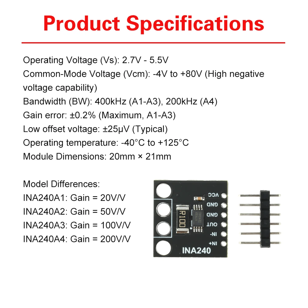 INA240A1/2/3/4 Strommessverstärkermodul - Bidirektionale Stromerfassung Verstärkung 20V/V 200V/V für Elektronik – Detail 9
