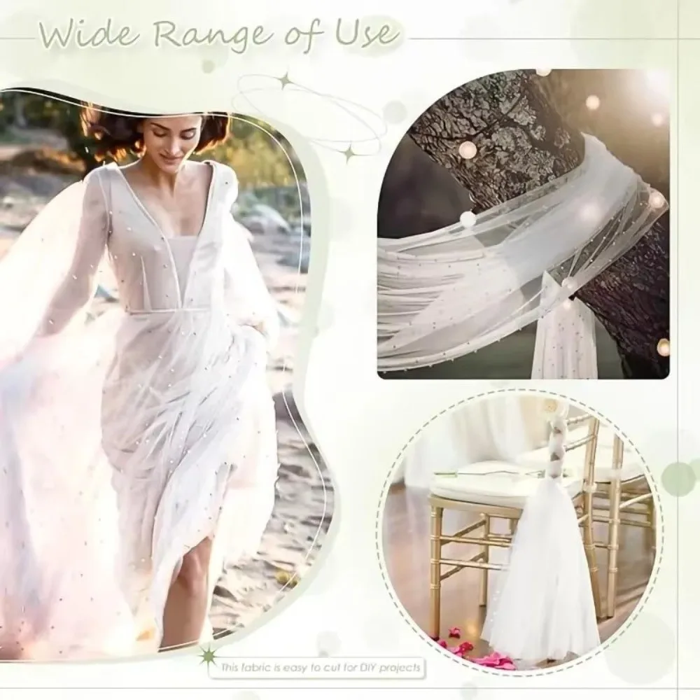 Sheer Drapes Pearl Yarn Table Runner Semi Transparent Gauze Mesh Tulle Table Runners DIY Pearl Table Cover