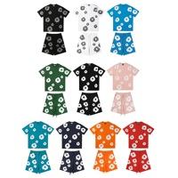 DENIM TEARS New Fashion Men's Women's Same Kapok Foam Printing Short-sleeved T-shirt with Shorts Set