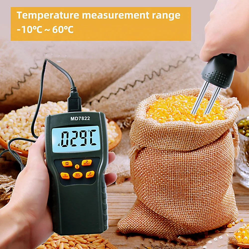 MD7822 Handheld Digital Grain Moisture Meter LCD Display High Precision Humidity Tester Contains Wheat Corn Rice Moisture Meter