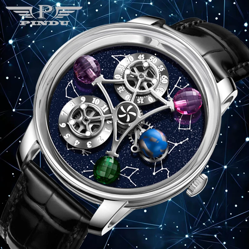 PINDU Design New MIYOTA 8215 Mechanical Watch Men Celestial body Dial Sapphire Stainless Steel Waterproof Automatic Luxury Watch