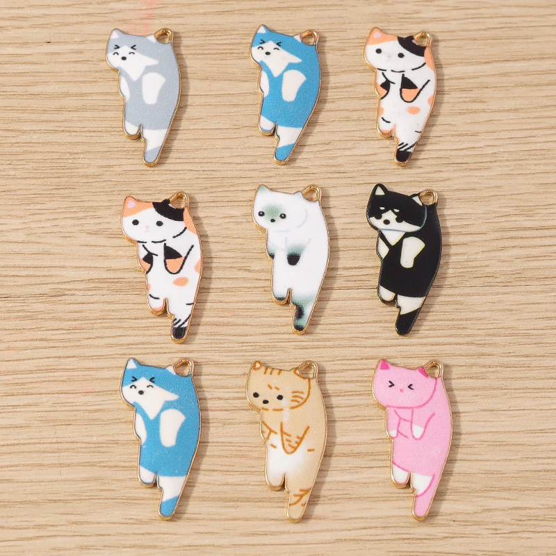 10pcs Cartoon Enamel Animal Cat Charms Pendants for Jewelry Making Drop Earrings Necklaces Bracelet DIY Handmade Crafts Supplies