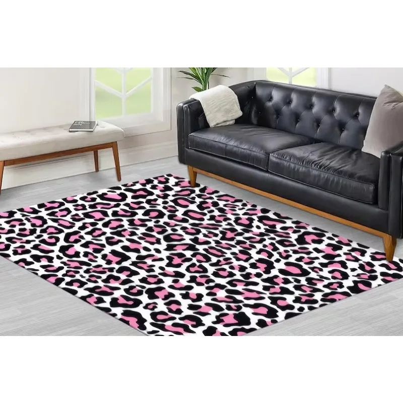 Pink Leopard Pattern Rug for Living Room Bedroom Decor Modern Classic Rug Kitchen Dinging Room Rug Non Slip  Nursery Floor Mat